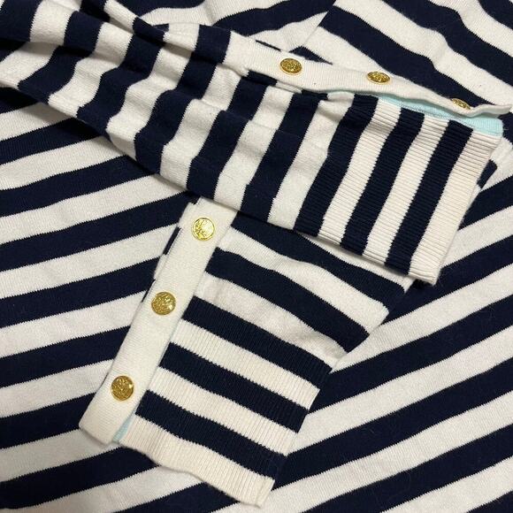 Lilly Pulitzer Dinah Sweater‎ Navy White Striped Size Large Preppy Nautical - Picture 7 of 10